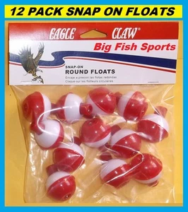 12 FISHING BOBBERS Round Floats 1" RED & WHITE! SNAP ON #07130-002 NEW! - Picture 1 of 1
