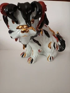 UNBRANDED CERAMIC POTTERY DOG MADE IN ITALY 8"BROWN BLACK AND WHITE AND GOLD . - Picture 1 of 12