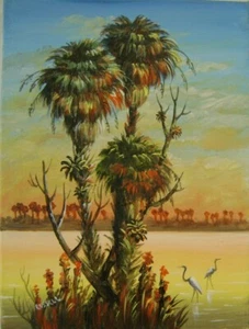 G.RUSSELL ART! FLORIDA HIGHWAYMEN STIL GEMÄLDE AUF LEINWAND! FLORIDA VOLKSKUNST! - Bild 1 von 1