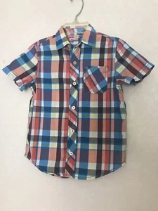 Arizona Boys Button Up Shirt Size 7 Plaid Multicolored Short Sleeve Collared - Picture 1 of 3