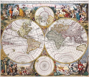 Double Hemisphere Vintage Polar Map 1686 A2 High Quality Canvas Art Print - Picture 1 of 1