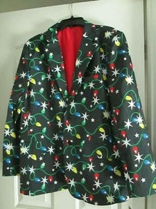 Men's Size Medium M Christmas Holiday Themed Blazer Suit Jacket Black Ugly Party - Picture 1 of 11