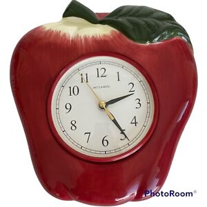 Acu-Rite Red Apple Ceramic Kitchen Wall Clock Battery Operated Works Farmhouse