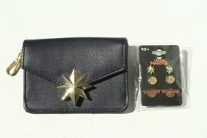 Captain Marvel Wallet + Stud Earrings - Coin Purse - Brand New - Picture 1 of 4