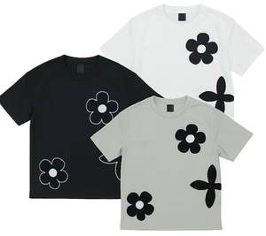 Men’s Designer T-Shirt With Black Flower Patch Print Top Casual Streetwear Shirt - Picture 1 of 8