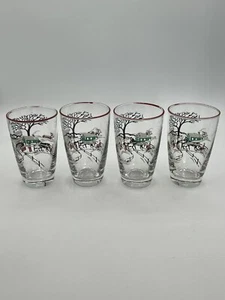 HTF! Currier & Ives/Christmas (Sleigh) Drinkware by Libbey Set Of 4 - Picture 1 of 4