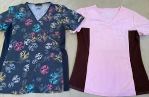 Cherokee flexibles scrub top lot small womens pink grey pattern - Picture 1 of 7