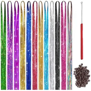 Hair Tinsel Kit With Tool 4800 strands Tinsel Hair Extensions 12 Colors Fairy... - Picture 1 of 6