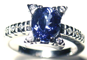 Lab created Sapphire Silver Ring, #119, Rhodium plated - Imagen 1 de 1