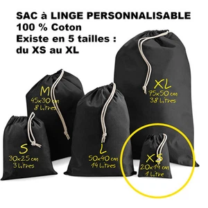 SAC à LINGE NOIR à personnaliser vêtements enfants crèche Taille XS Petit modèle - Picture 1 of 1