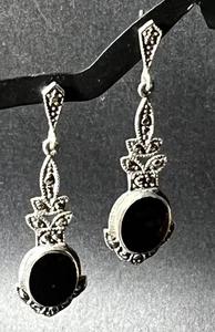 Vintage Markasit Onyx Sterlingsilber Ohrhänger Ohrhänger  - Bild 1 von 7