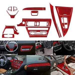 33Pcs Red Carbon Fiber Interior Kits Trim For BMW 6 Series M6 F12 F13 F06 11-18 - Foto 1 di 15