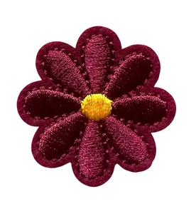 Embroidered DAISY burgundy color IRON ON APPLIQUE 1 +5/8 inch - Picture 1 of 2