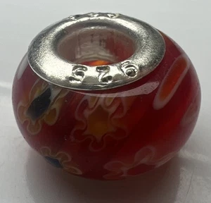 925 Sterling Silber Murano Glas Perle europäisch rot gelb blau Millefiori Blume - Bild 1 von 9