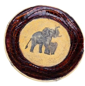 Bandeja de elefante africano vintage de los años 80 plato de gres colgante de pared 17" - Imagen 1 de 3