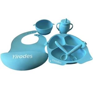 Silicone Baby toddler Feeding Set 6 pcs Bib, Bowl, Plate, sip cup Spoon and Fork - Picture 1 of 5