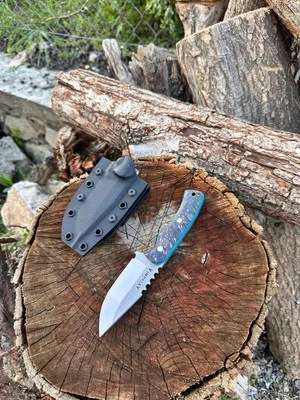 Mejor Regalo para Exterior, Cuchillo Bushcraft Mango Estabilizado, Cuchillo Personalizado N690 Foto 1 de 2