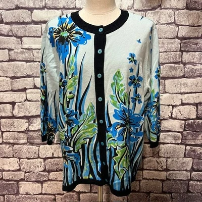 Bob Mackie Wearable Art Blue, Black & Green Cardigan Size 1X - Image 1 of 4