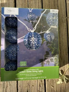 Neu im Karton blaue Hauptstützen 10 Stück Außen LED Laterne Kugel Lichterkette - Bild 1 von 4