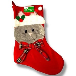 Calza natalizia a tema gatto casa natalizia plaid fiocco e cappello feltro rosso vacanze - Foto 1 di 2