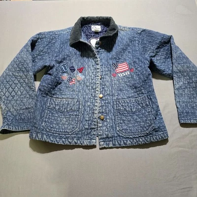 Chaqueta Denim Arco Iris Vintage Grande Acolchada EE. UU. Bordada BANDERA Mujer Botón Foto 1 de 4