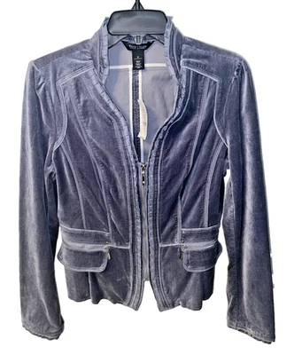 Chaqueta White House Black Market para mujer 10 brezo gris oscuro cristal terciopelo cremallera Foto 1 de 4