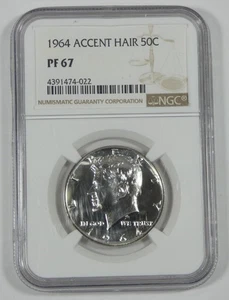 1964 Kennedy Accented Hair Silver Half Dollar CERTIFIED NGC PROOF 67 - Picture 1 of 4