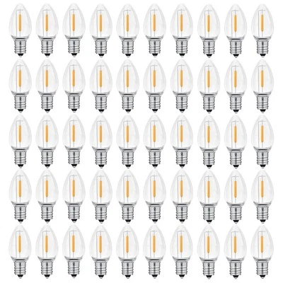 50 Pack C7 Clear Led Replacement Christmas Light Bulb, C7 E12 Base 120V Water... - Image 1 of 4