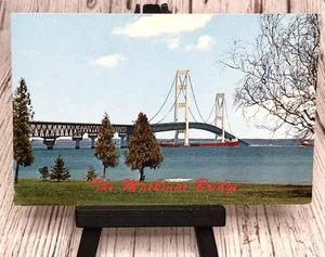 The Mackinac Bridge Michigan Scenic Boat Water View Postcard - Picture 1 of 4