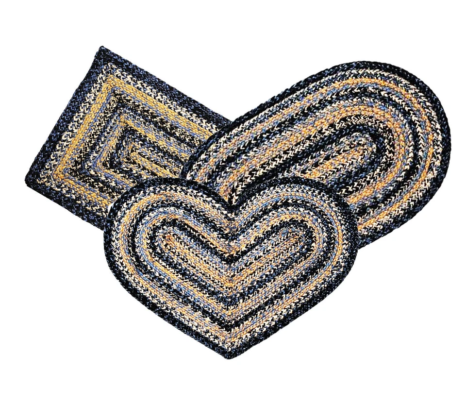 River Shale Braided Area Rug By IHF Rugs. Oval & Rectangle. Many Sizes. Blue/Tan - Image 1 of 4