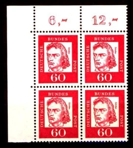 BUND bed. Deutsche (y) 60 Pf. **, Mi. 357 - Eckrand-Vierer o.l. - Picture 1 of 1