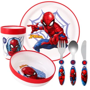 Spiderman Kids 6 Piece Dinnerware Cutlery Set - Plate/Bowl/Cup/Knife/Fork/Spoon - Picture 1 of 7