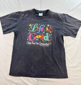 Vtg Single Stitch Graphic T-Shirt Life is Good Now That Ive Graduated Peacock L - Picture 1 of 12