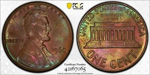 1960 Lincoln Cent PCGS MS64BN Toned Coin 1C Large Date Gold Shield Secure - Picture 1 of 14