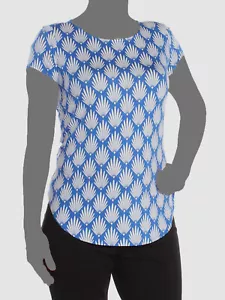 $139 Alfani Womens Blue White Printed Scoop-Neck Short-Sleeve T-Shirt Top Size S - Picture 1 of 1