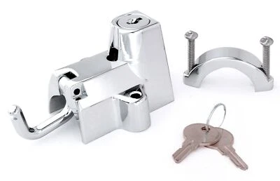 Cerradura de casco cromada para Harley Davidson 22-32 mm marco estribo manillar casco EXCELENTE  - Imagen 1 de 4