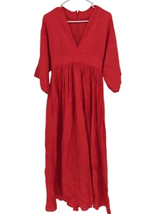 Three Graces London Size 4 Maxi Dress Coral 100% Linen Pockets Babydoll Pleated - Picture 1 of 5