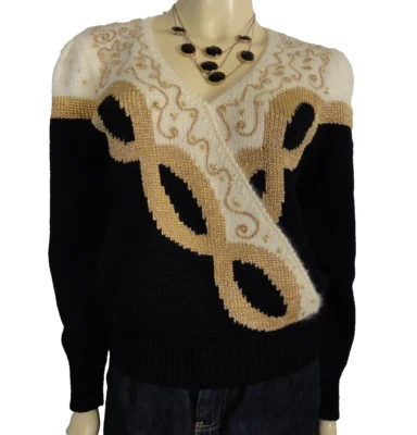 DANA SCOTT Vintage black, gold and white sweater with gold beading size Medium - Image 1 of 4