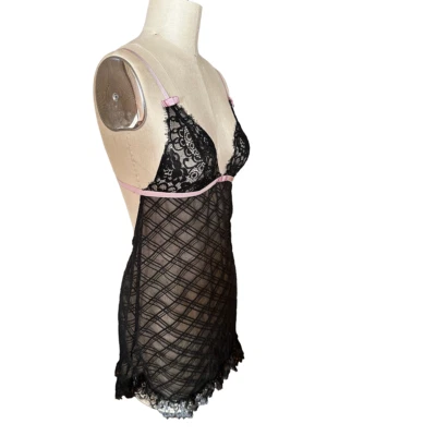 Vintage Victoria’s Secret Black Lace Babydoll Slip Dress Nightgown Size Medium M - Image 1 of 4