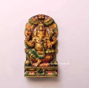 Ganesha Statue Wooden Hindu God Wall Hanging Sculpture Vintage Home Temple Decor - Picture 1 of 4