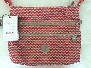 Kipling Alvar Bandolera Cartera Naranja Beige Estampado Chevron Mono Llavero Nuevo con Etiquetas - Imagen 1 de 9