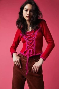 Free People Tach Clothing Red Doreta Corset Top Size Medium Handmade NWOT $198 - Picture 1 of 9