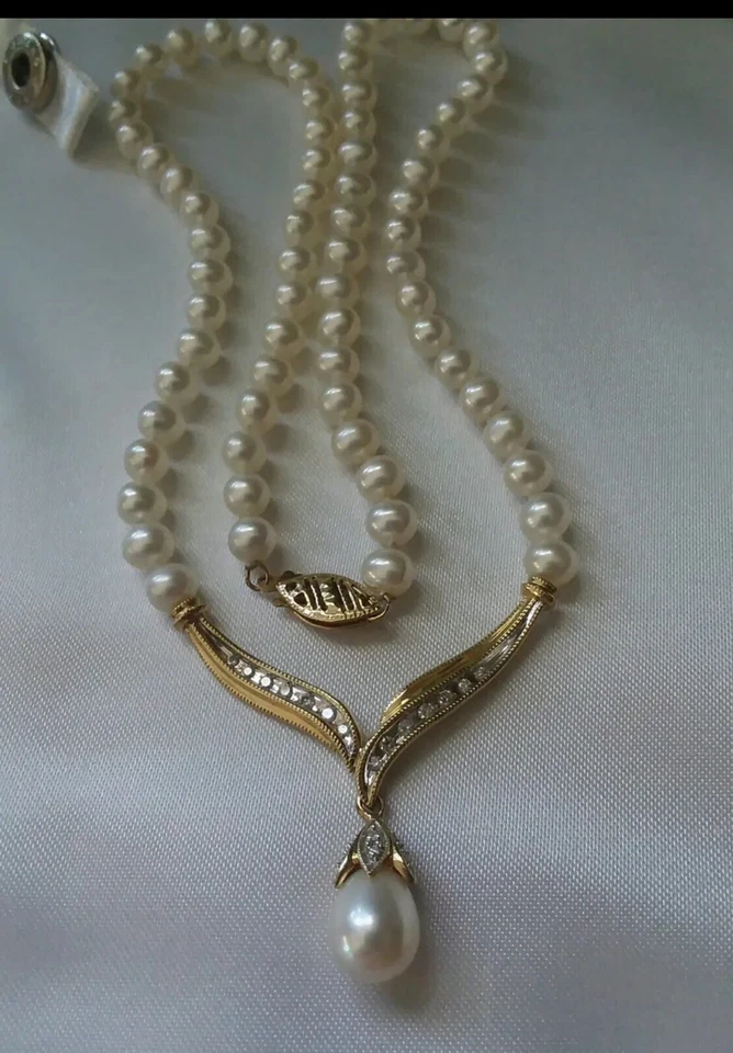 Collar gota de diamantes y perlas de oro de 10k diseñador ALWAND VAHAN Foto 1 de 3