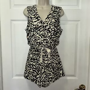 NWT LOU & GREY Animal Print Soft Slub Romper Sz S Small Sleeveless Drawstring - Picture 1 of 10