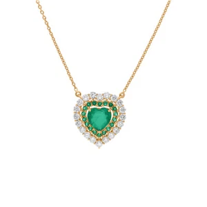 Lab Grown CVD Diamond Synthetic Emerald Heart Pendant 14k Yellow Gold Necklace - Picture 1 of 7