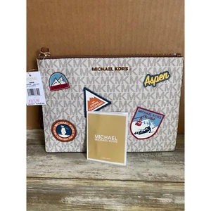 Michael Kors Aspen XL Clutch Wristlet Vanilla Multi Canvas & Leather New w/Tags - Picture 1 of 14