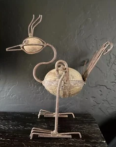 Kinetic Handmade Stone & Metal Bird Sculpture Rocking Garden Yard Art - Picture 1 of 8