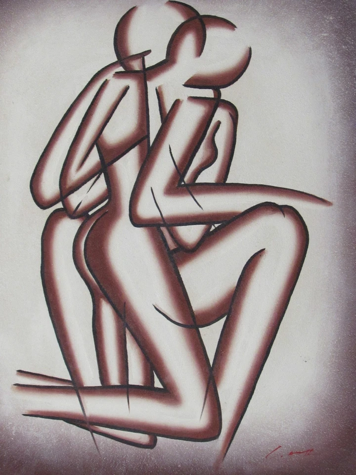 abstracto desnudo sexy amantes pintura al óleo lienzo moderno original rosa crema blanco Foto 1 de 1
