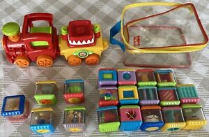 Fisher Price Peek a Boo Train with Trailer and 19 Blocks in a Zip Up Case