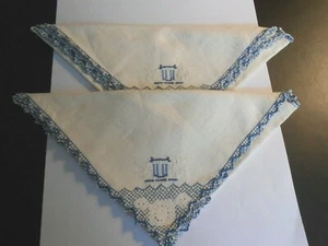 VINT. 2 EMB. DESIGN ALL EDGES. ONE EDGE HAS ORIENTAL TYPE DESIGN-14" X 15"  - Picture 1 of 2